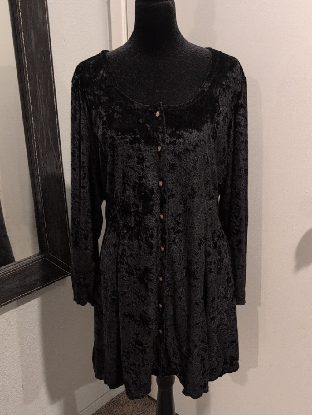 Vintage Pellini Dress Black Crushed Velvet Lace Up Back Mini Dress L